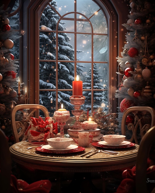 Christmas Table in Front of the Window