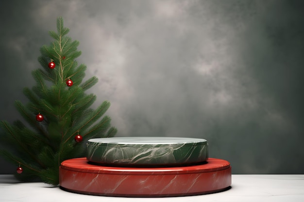 Christmas theme marble stone podium pedestal or platform background