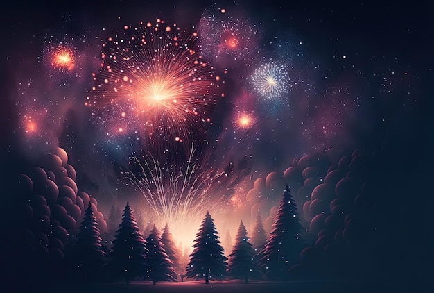 Christmas themed banner with fireworks