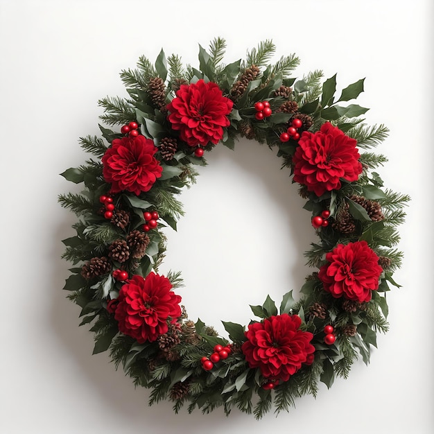 Christmas Themed HighDetailed Simple 2D Floral Wreath on White Background