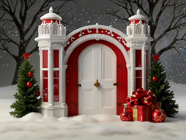 a christmas themed photo frame with red and white decorations