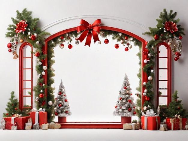 a christmas themed photo frame with red and white decorations