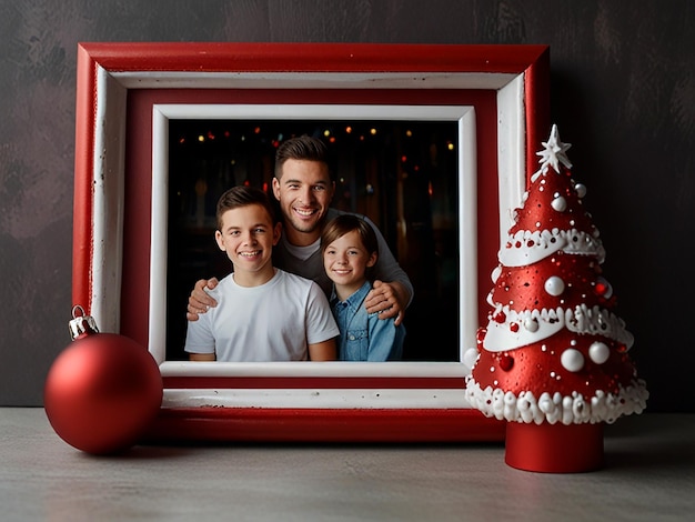 a christmas themed photo frame with red and white decorations