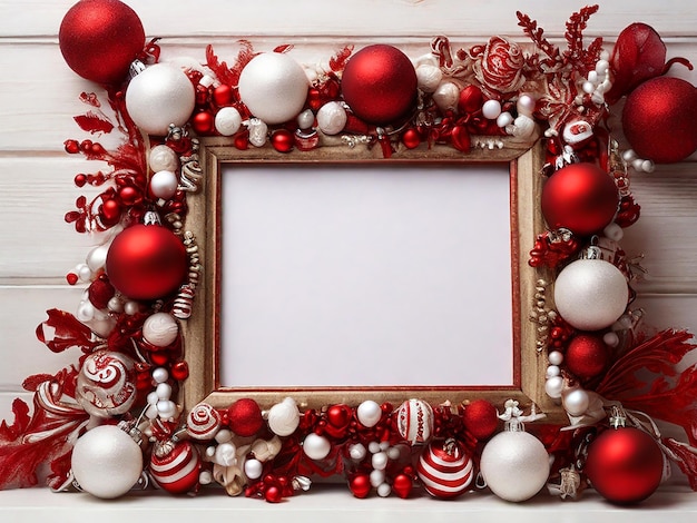 a christmas themed photo frame with red and white decorations