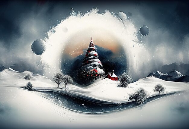 Photo christmas time abstract christmas art landscape illustration ai generative