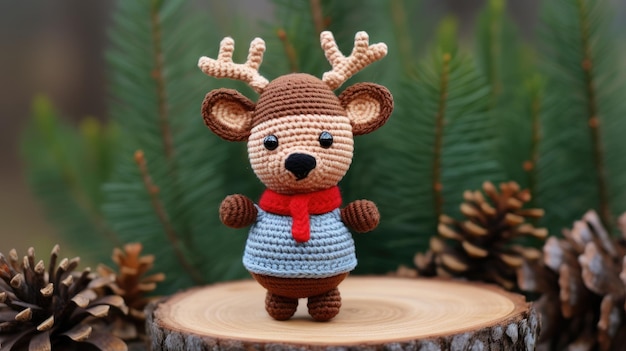 Christmas toy knitted deer Handmade knitted toy created with Generative AI technology