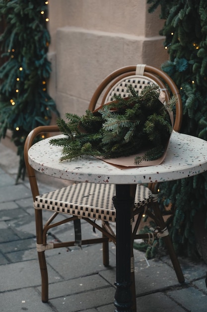 Christmas tree bouquet at the table