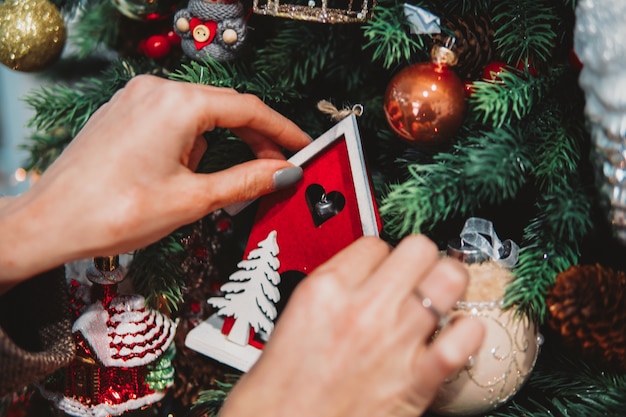 Christmas tree branch with toys