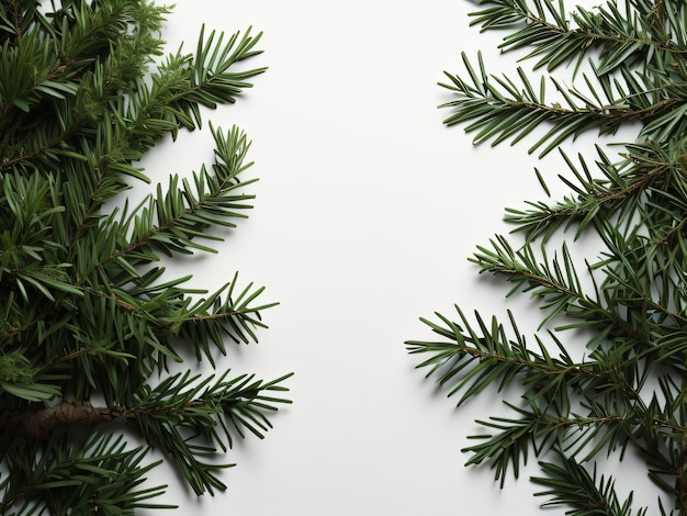 Christmas tree branches on a white background