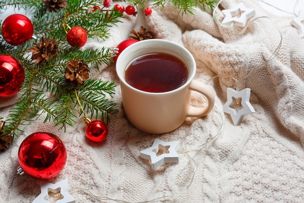 Christmas tree branches with decorations