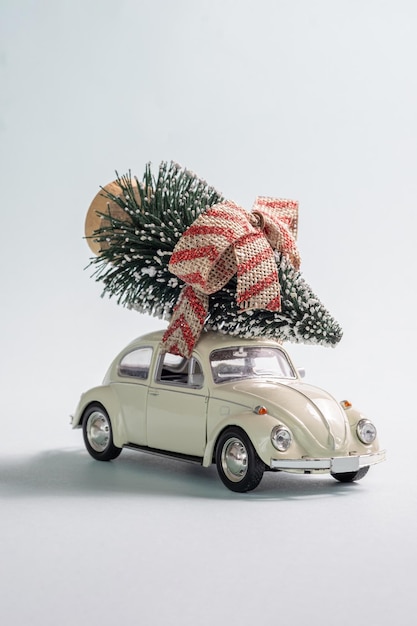 Christmas tree on car toy concept of christmas celebration