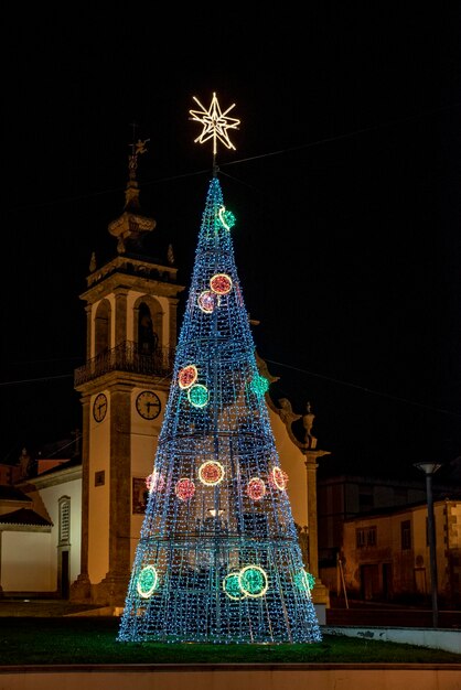 Christmas tree and church in the village of Seixas Portugal xD