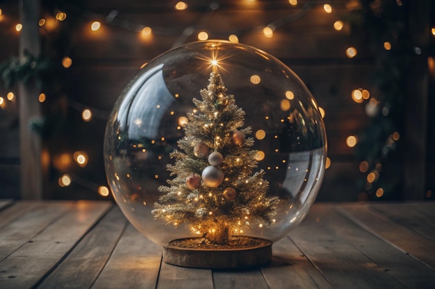 Photo a christmas tree in a clear glass container with a christmas tree