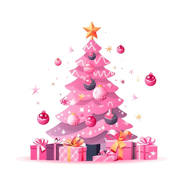 Christmas tree clip art style decoration and present boxes Merry Christmas and Happy New year