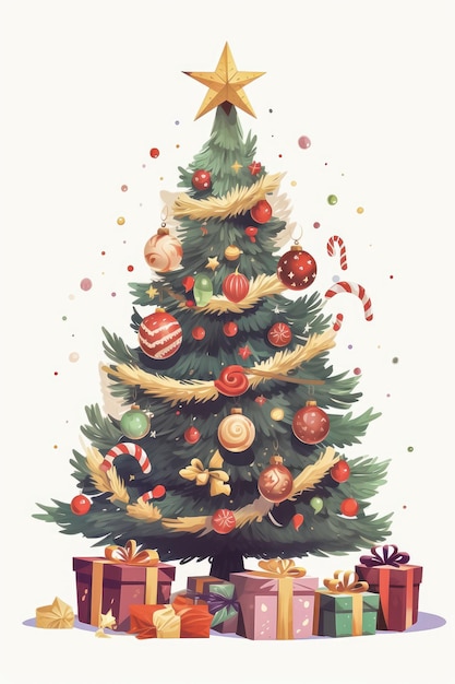 Christmas tree clipart cartoon style with white background