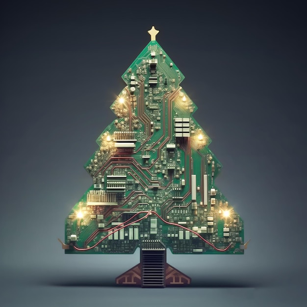 Christmas tree constructed from circuit boards and electronic components