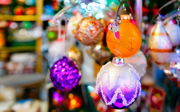 Christmas Tree Decoration at Christmas Market at Charlottenburg Palace in Winter Berlin, Germany. Advent Decoration and Stalls with Crafts Items on Bazaar. Glass.