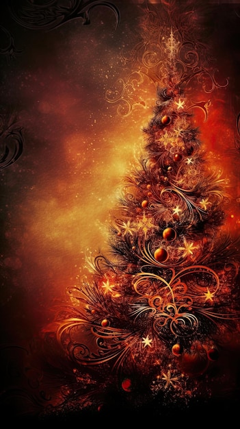 Christmas tree decoration indoor wallpaper Colourful ornaments and lights Generative AI