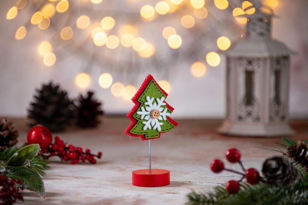 Christmas tree decoration with pine nuts christmas texture festive on the blurred background