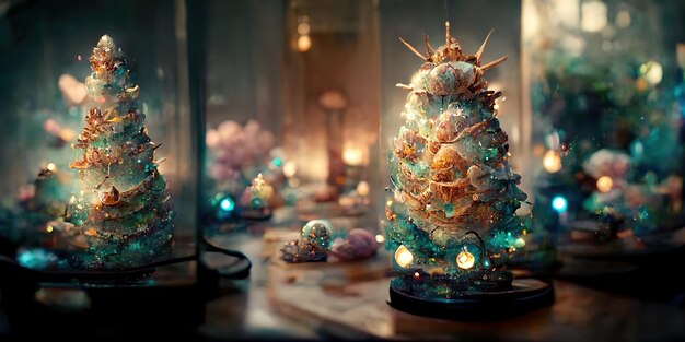 Christmas tree decorations. Digital illustration. Painting. Beautiful scenario