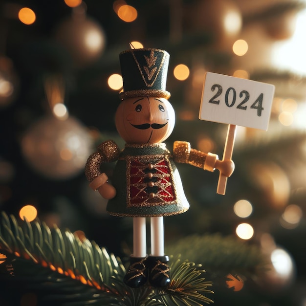 christmas tree and decorations happy new year 2024