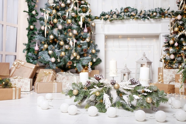 Christmas tree and decorations in the living room