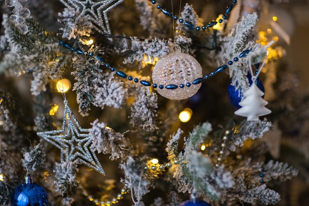 christmas tree decorations on the snow