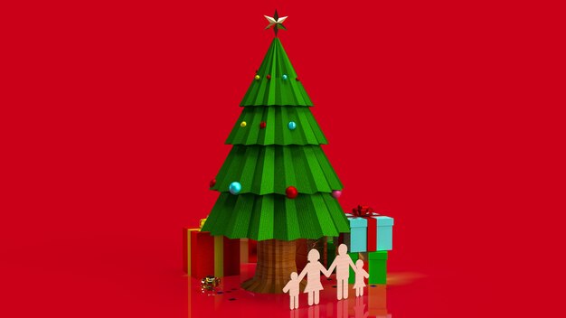 The  Christmas tree and family wood plate for celebration or holiday concept  3d rendering