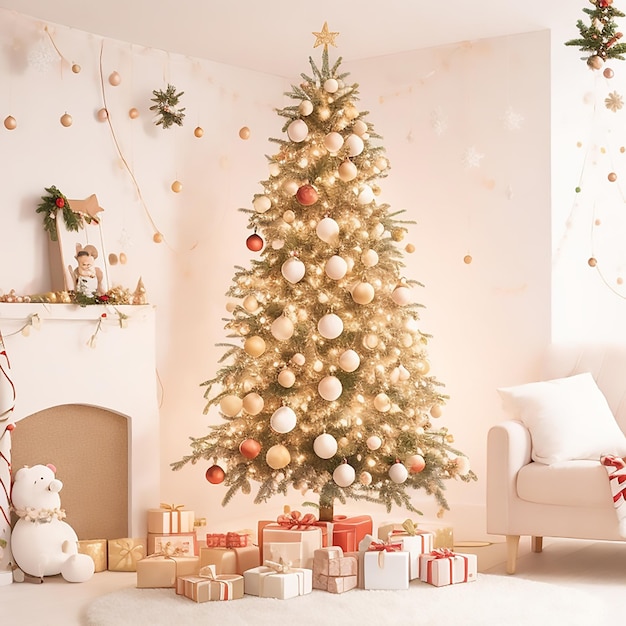 Christmas tree in a festive environment with festive decoration