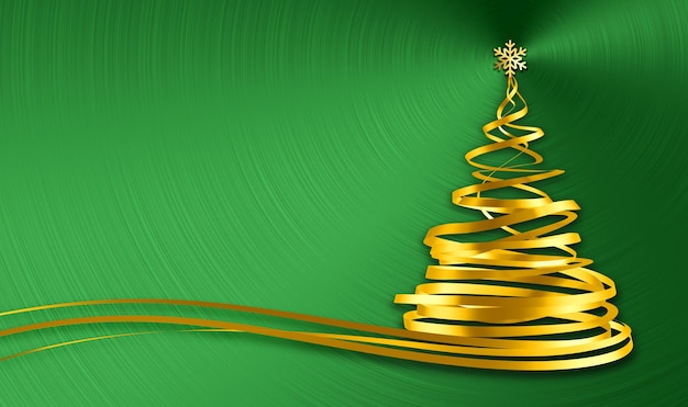 Christmas Tree From Gold Tapes Over Green Metal Background