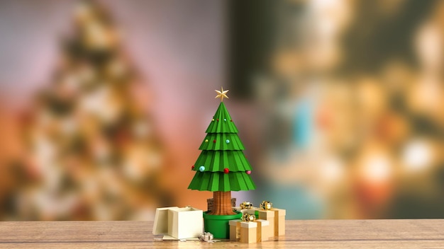 The Christmas tree and gift box for holiday concept 3d rendering