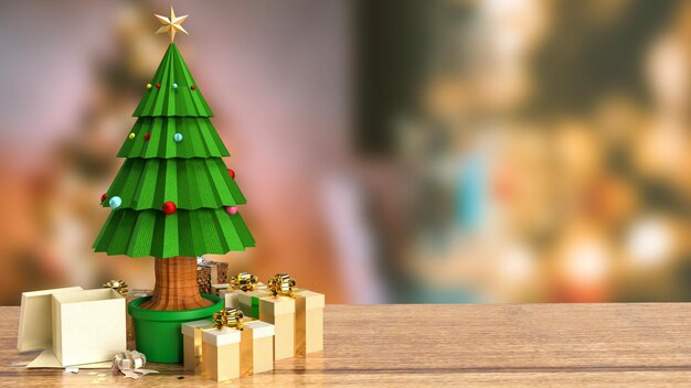 The Christmas tree and gift box for holiday concept 3d rendering