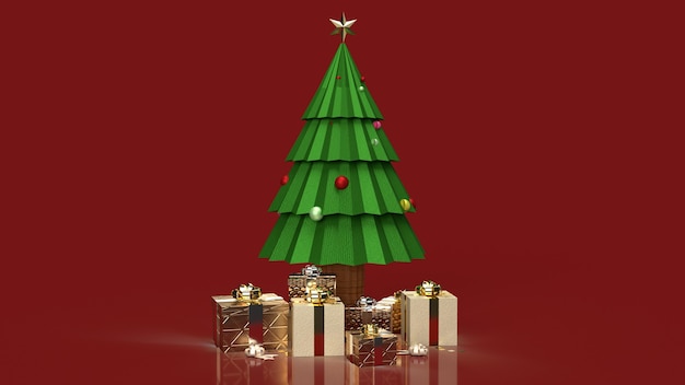 The Christmas tree and gift boxes for holiday content