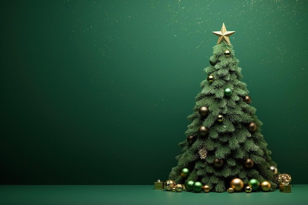 Christmas tree on green background with blank space for creative designs or text