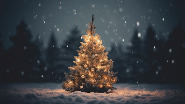 Christmas tree holidays tree light on winter night background AI generative