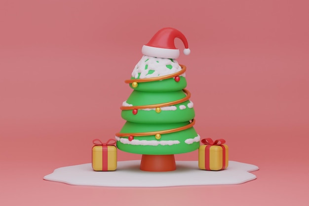 Christmas tree isoled red backgorund 3d rendering