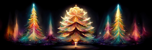 Christmas tree landscape, merry christmas. Digital Illustration.