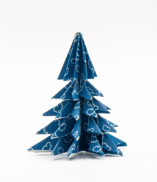 Photo christmas tree made of blue paper