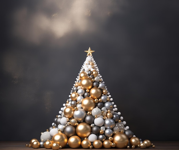 Christmas tree made of decorative New Year's pastel pink toys balls Gold and silver ballsInterior