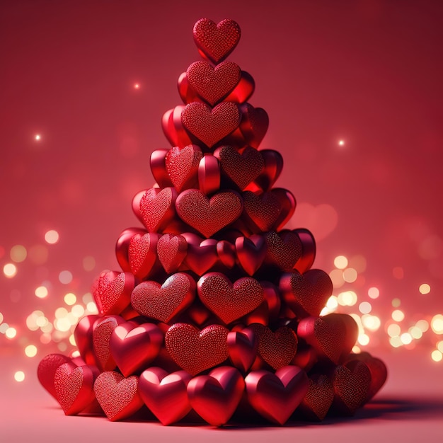 Christmas tree made from 3D red hearts by Ai generated