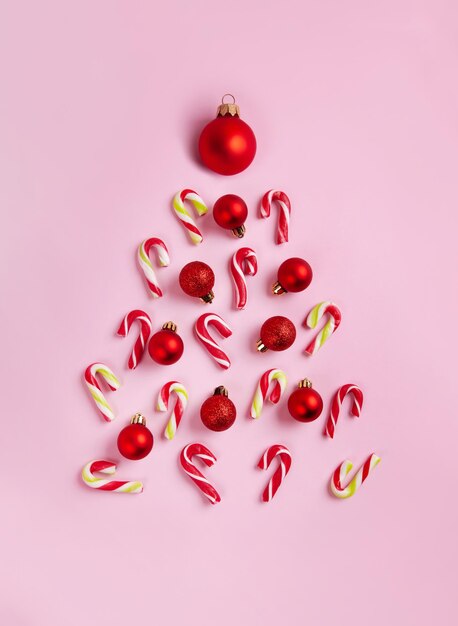 Christmas tree made from candy cane and balls