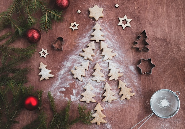 Christmas tree made from gingerbread cookies. Holiday and cooking 