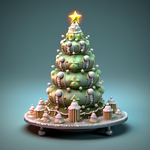 A christmas tree made of green and white icing with a star on top