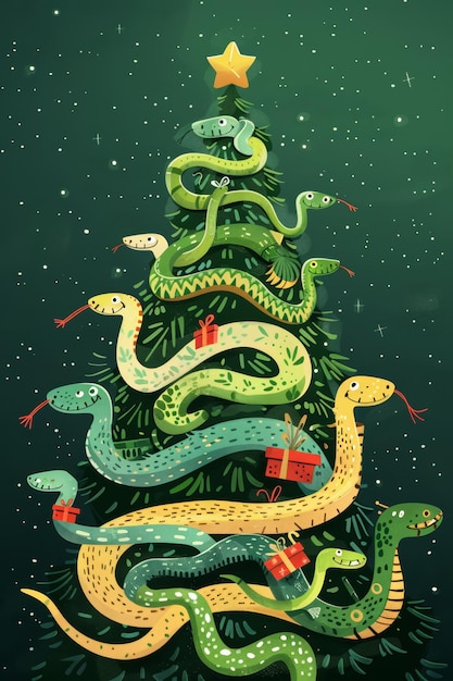 Christmas tree made of a snake the symbol of the year 2025 according to the Chinese calendar