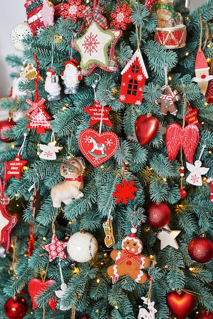 Christmas tree ornaments close up