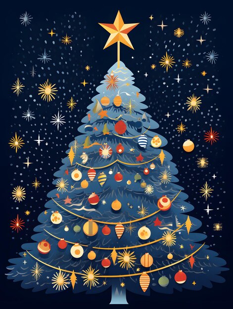 Christmas tree poster card background design new years illustration