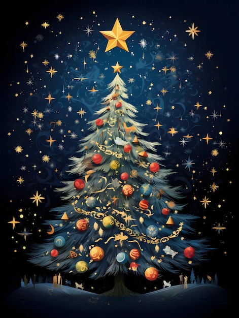 Christmas tree poster card background design new years illustration