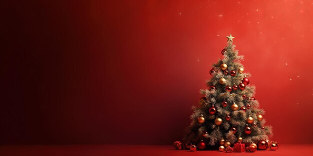 christmas tree on red background with copy space for text christmas background