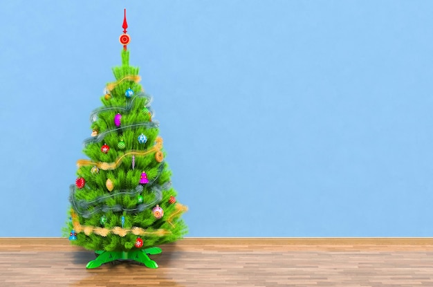 Christmas tree in the room 3D rendering