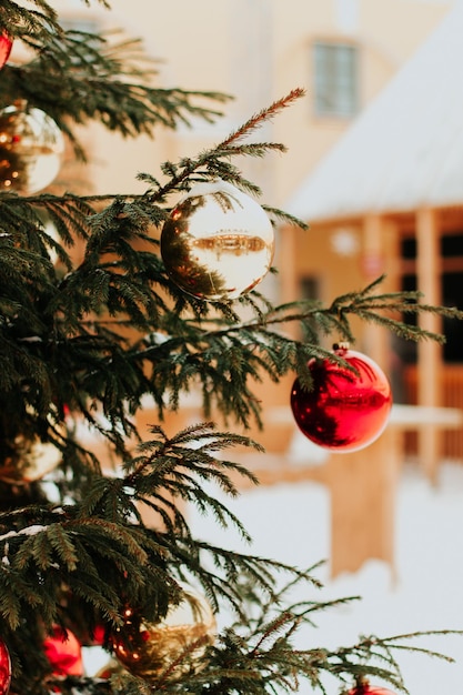 christmas tree on snow background